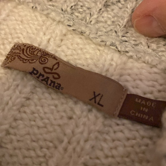 Prana long cardigan, off-white with gray trim - Picture 7 of 13